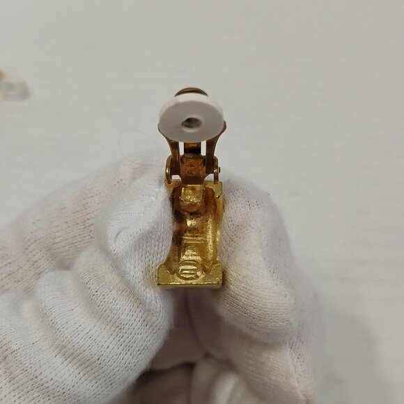 Gently Worn Gold Tone Clip-On Earrings with Rhinestone Accents – Small Size - Picture 11 of 13